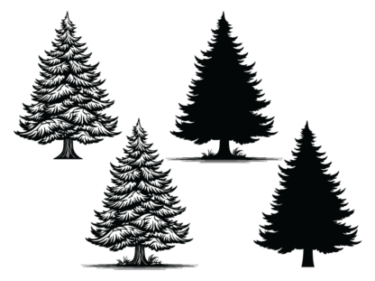 Christmas decor, spruce trees, Winter snowy tree clipart image svg bundle - free svg file for members