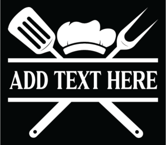 Chef hat and crossed fork and spatula split text frame, kitchen apron design - free svg file for members
