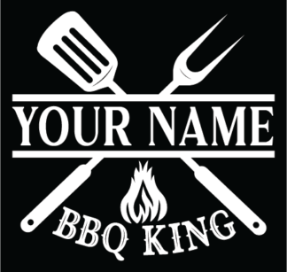 BBQ King, crossed fork and spatula, customized name, apron design - free svg file for members
