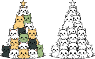 Christmas tree made of cats vector image, cat lovers decor - free svg file for members
