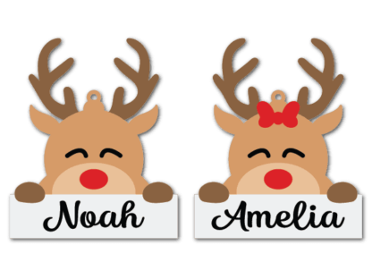 Reindeer holding tag for name, Christmas hanging ornaments - free svg file for members