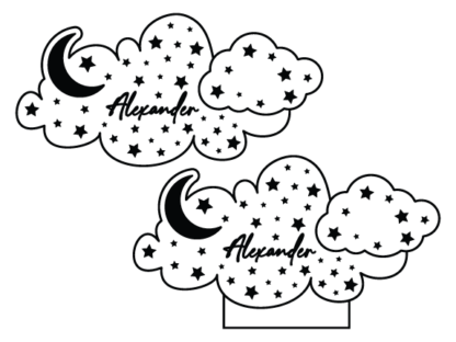 Cloud made of stars and moon, custom baby name wall art - free svg file for members