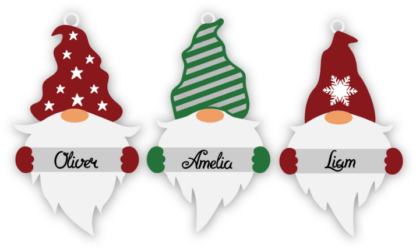 Christmas Gnomes custom name hanging ornaments or gift tags - free svg file for members