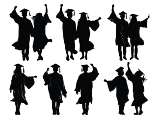 Celebrating graduates silhouette svg bundle, hands up, graduation decoration - free svg file for members