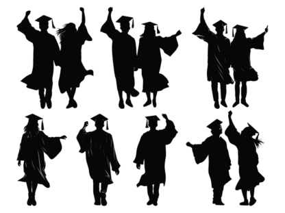 Celebrating graduates silhouette svg bundle, hands up, graduation decoration - free svg file for members