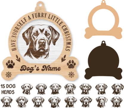 Have yourself a furry little Christmas, Labrador dog head and custom name, ornament - free svg file for members
