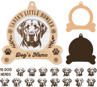 Santa's little howler, Christmas ornament, Labrador dog face, editable name - free svg file for members
