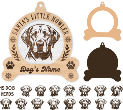 Santa's little howler, Christmas ornament, Labrador dog face, editable name - free svg file for members