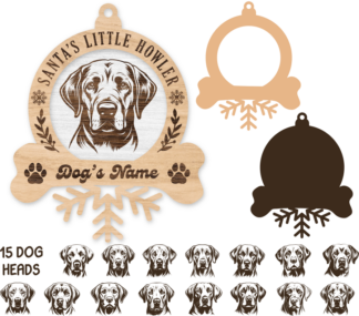 Christmas ornament with snowflake, Santa's little howler, Labrador head, add your dog's name - free svg file for members