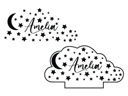 Decorative Cloud made of stars and moon, personalized kids room decor - free svg file for members