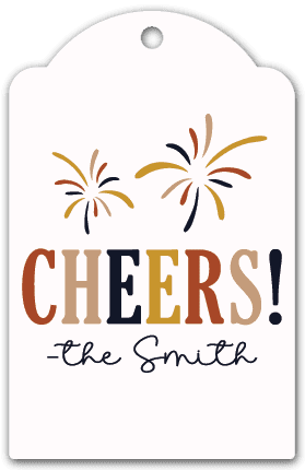 Cheers, the custom name, new year's eve gift tag design - free svg file for members
