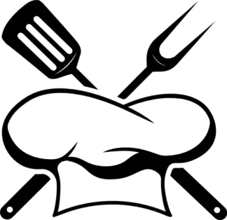 Chef hat and crossed fork and spatula, kitchen or BBQ apron design - free svg file for members