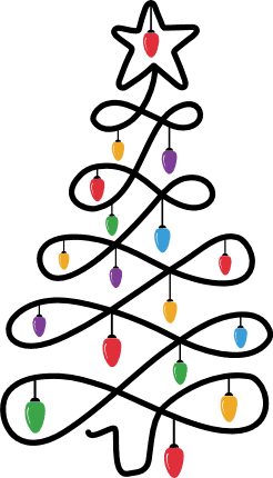 Christmas tree made of swirly line and lights, clipart image, decor - free svg file for members