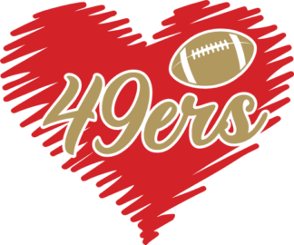 49ers, doodle heart free svg file for members, American football team fan tshirt design