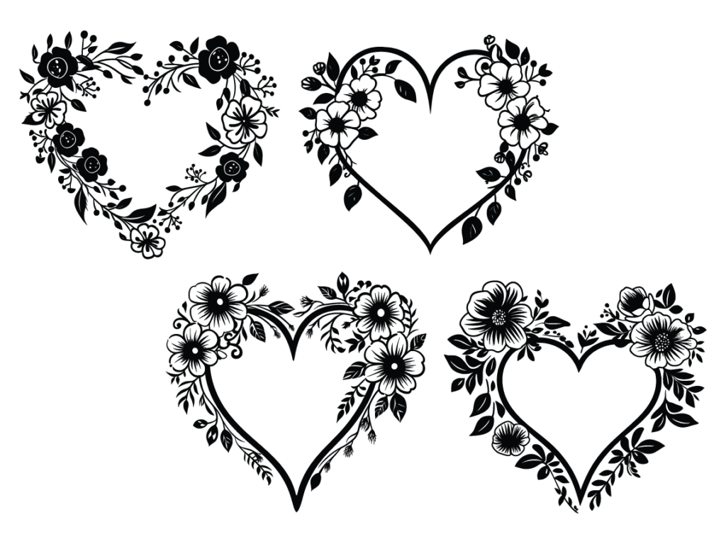 Floral hearts svg bundle free svg file for members, vector art