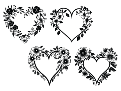 Floral hearts svg bundle free svg file for members, vector art, valentine's day decor