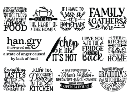 Kitchen sayings bundle, designs for apron or charcuterie cutting board - free svg file for members