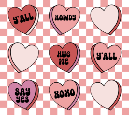 Hearts with love words, along with checkered background, valentine day sweatshirt design - free svg file for members