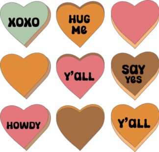 Hearts with love words, XOXO, hug me, y'all. say yes, howdy, valentine day sweatshirt design - free svg file for members