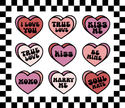 Hearts with love words, kiss me, checkered frame, valentine's day sweatshirt design - free svg file for members