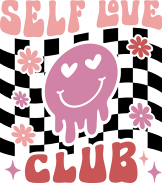 Self love club, drippy emoji, checkered background, funny valentine's day tshirt design - free svg file for members