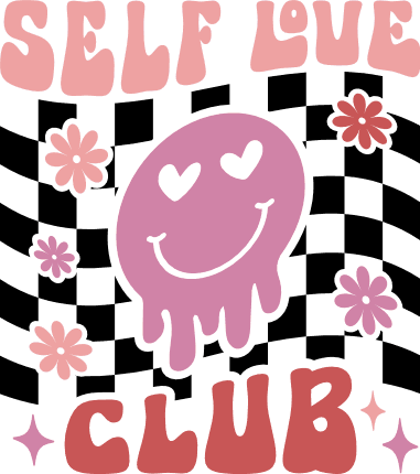 Self love club, drippy emoji, checkered background, funny valentine's day  tshirt design - free svg file for members - SVG Heart