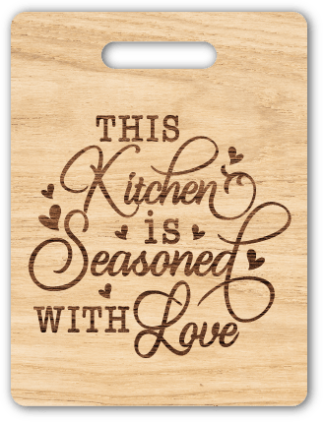 This kitchen is seasoned with love, chopping board design - free svg file for members