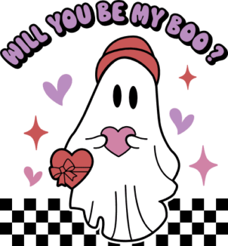 Will you be my boo? ghost holding heart, valentine's day message card - free svg file for members