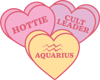 Hearts with words Hottie, cult leader, Aquarius free svg file for members, birthday gift for her