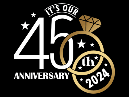 It's our 45th anniversary 2024, wedding rings free svg file for members, golden png for sublimation, anniversary gift