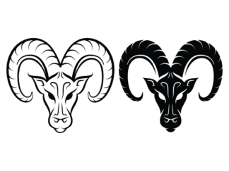 Ram head with long horns free svg file for members, aries vector image, zodiac symbol svg