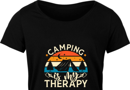 Camping is my therapy free svg file for members, sunset, tent, trees, camper tshirt design