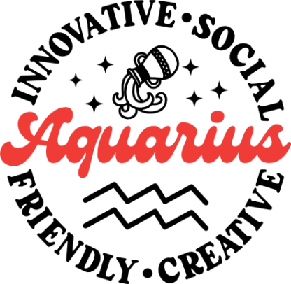 Aquarius, innovative, social, friendly, creative free svg file for members, circle made of words, birthday gift