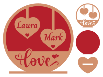 Personalized Valentines day svg gift, love stand with hearts, editable names - free svg for members