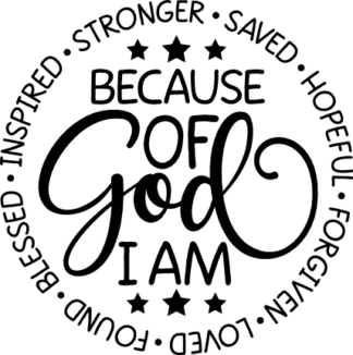 Because of God, I am inspired, stronger, hopeful, forgiven free svg file for members, religious svg for cup