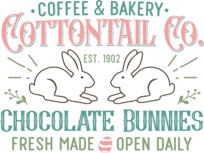 Coffee and bakery, cottontail co chocolate bunnies free svg file for members, Easter bakery wall decor