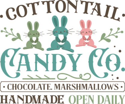 Cottontail candy co, chocolate, marshmallows free svg file for members, decor, Easter sign