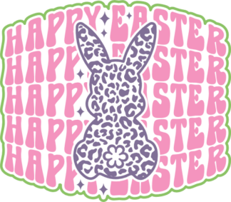 Happy Easter, echo stacked text free svg file for members, leopard print bunny, sweatshirt design