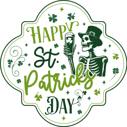 Happy st patricks day, skeleton holding beer glass free svg file for members, funny svg wall art decor