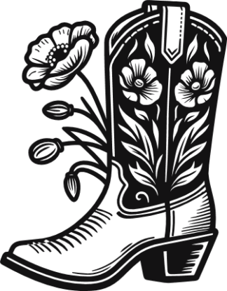 Wild west boot and poppy flowers free svg file for members, vector image, decoration