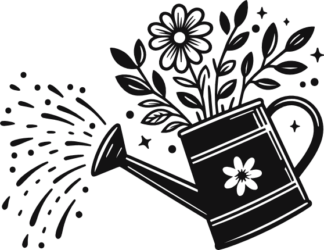Floral watering can sprinkling water free svg file for members, gardening vector image