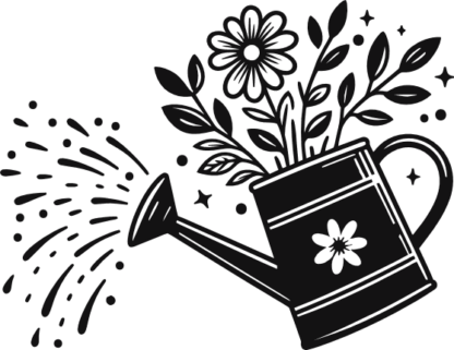 Floral watering can sprinkling water free svg file for members, gardening vector image