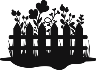 Garden wooden fence and poppy flowers silhouette, vector image - free svg file for members