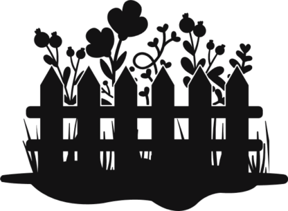 Garden wooden fence and poppy flowers silhouette, vector image - free svg file for members