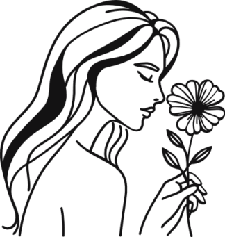 A girl smelling a flower free svg file for members, gardening, vector image, decal