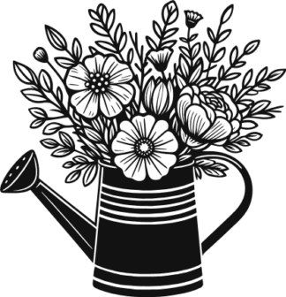 Floral watering can free svg file for members, gardening vector image