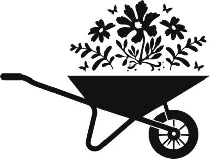 Wheel barrow and flowers free svg file for members, gardening vector image, decal