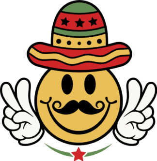 Emoji face with Mexican hat and peace fingers symbol free svg file for members, Cinco de mayo vector image