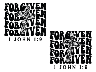 Forgiven, echo stacked text , 1 John 1:9 free svg file for members, leopard skin cross, Christians tee design