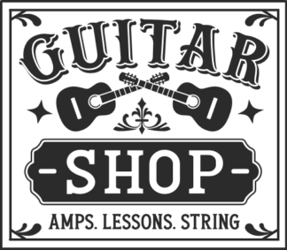 Guitar shop, amps, lessons, string free svg file for members, shop sign